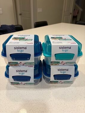 New Sistema To Go Lunch Stack Square  Lunch  Box Bundle of 4 - 3 Blue & 1 Turquo